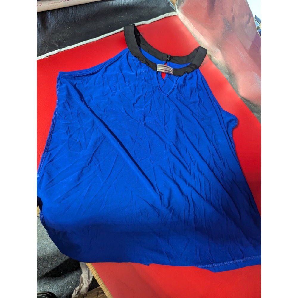 Cure Womens M blue tank shirt top blouse with‎ metal neck accents NWT